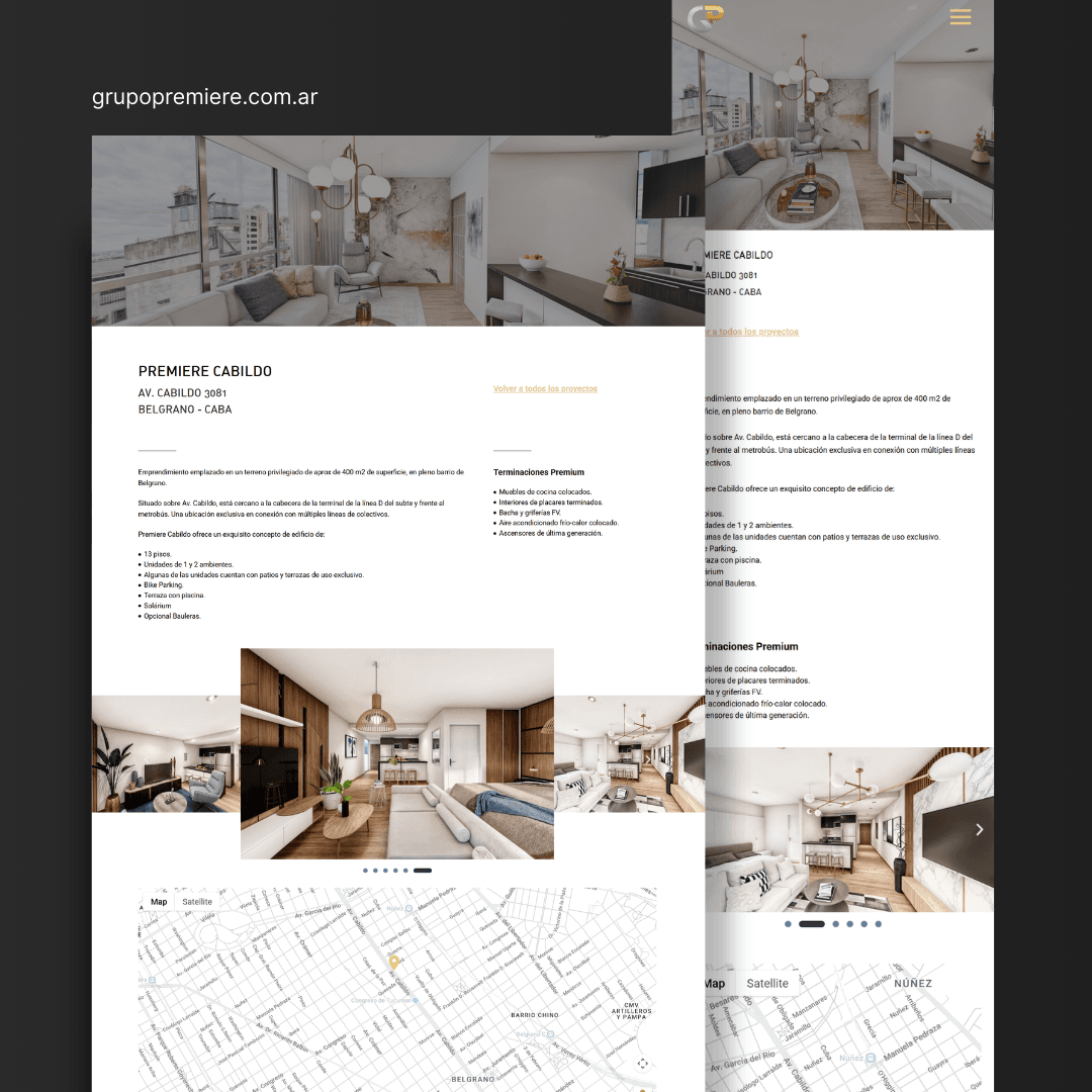 Grupo Premiere Diseño web responsive y portfolio de proyectos para Grupo Premiere, empresa de construcción y desarrollos inmobiliarios.