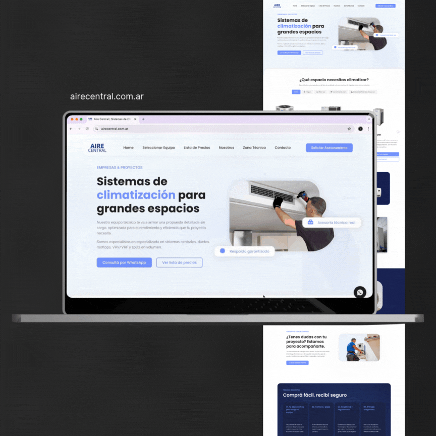 Página web Aire Central Sistemas de climatización para grandes espacios