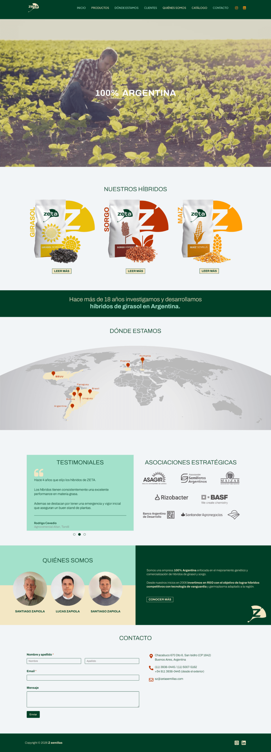 Web ZETA Semillas antes del rediseño — web genérica empresa semillera Argentina