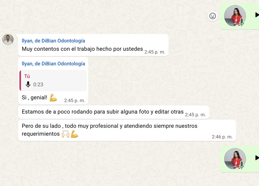 Mensaje de DiBian Odontología: muy contentos con el trabajo