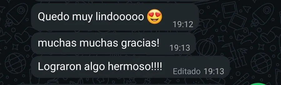 Mensaje de cliente: quedó muy lindo, lograron algo hermoso